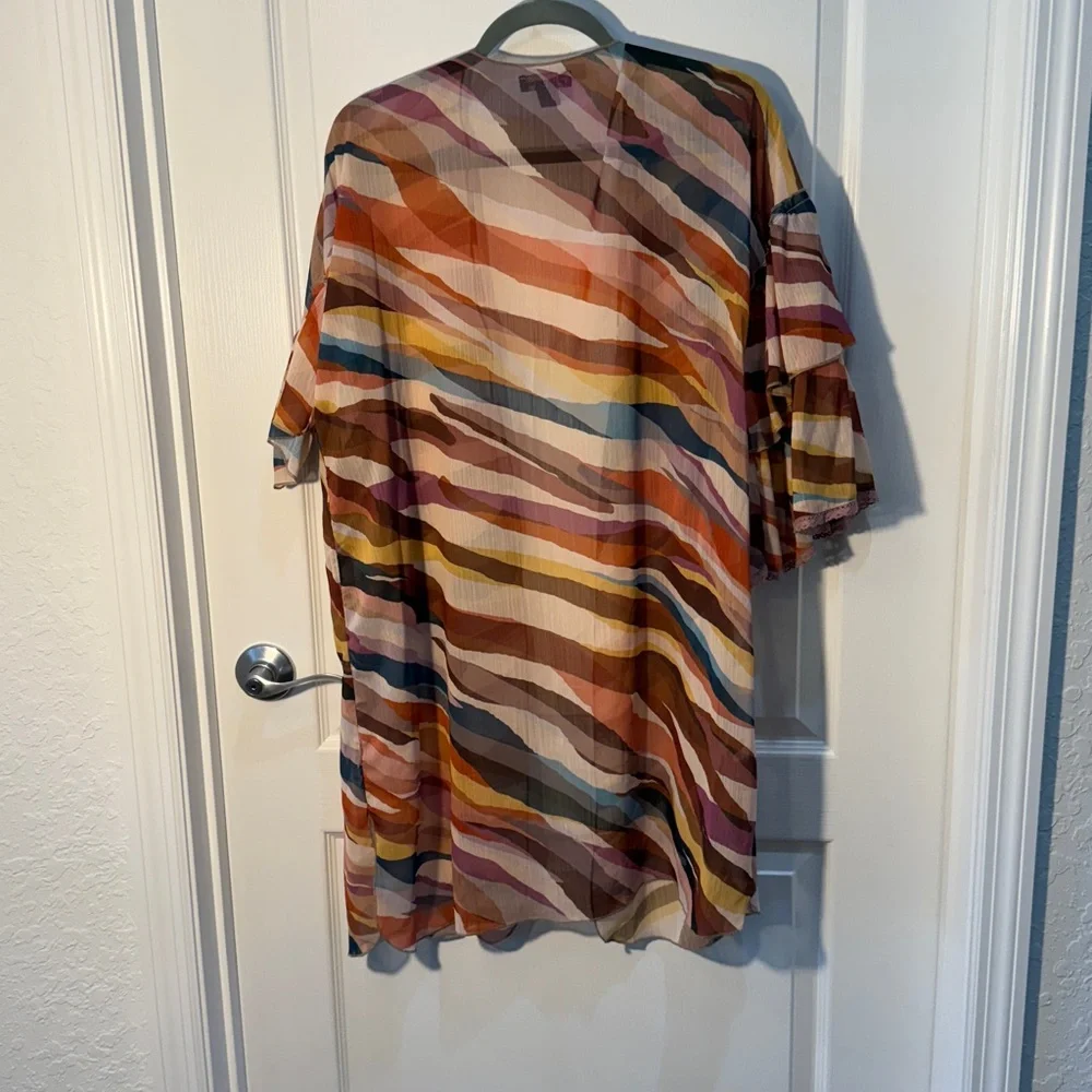 Democracy Multicolor Striped Kimono Size L/XL Ruffle Sleeves - Picture 4 of 4